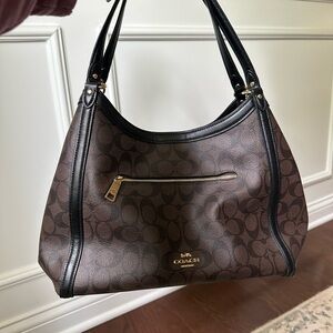 Coach Brown and Black Shoulder Bag with Monogram